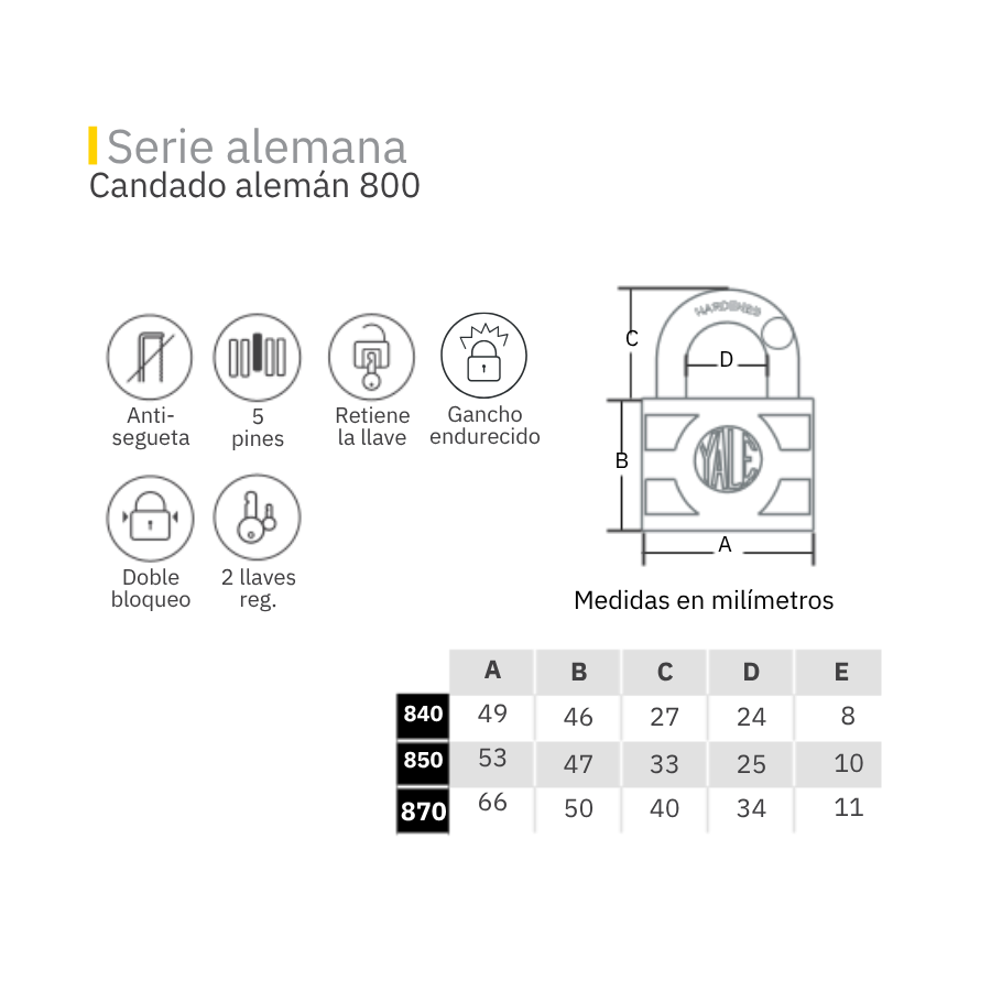 CANDADO SERIE 800 TIPO ALEMÁN
