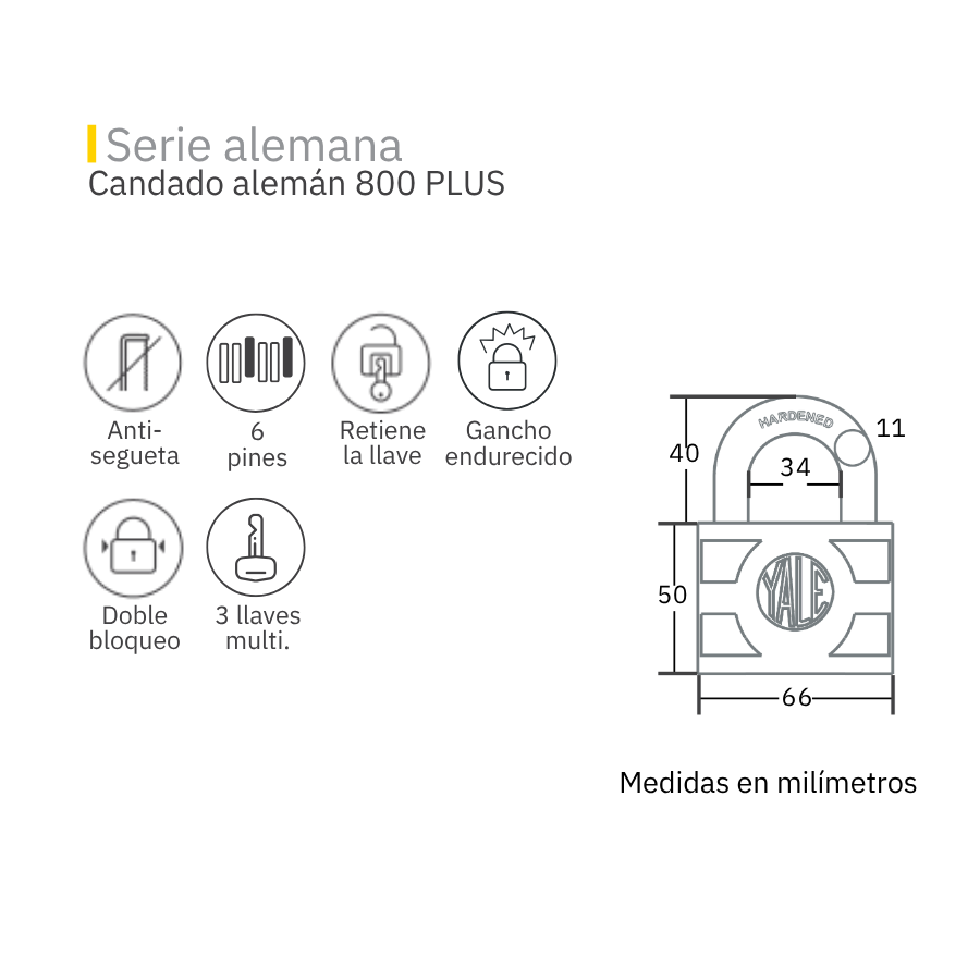 CANDADO SERIE 800 TIPO ALEMÁN