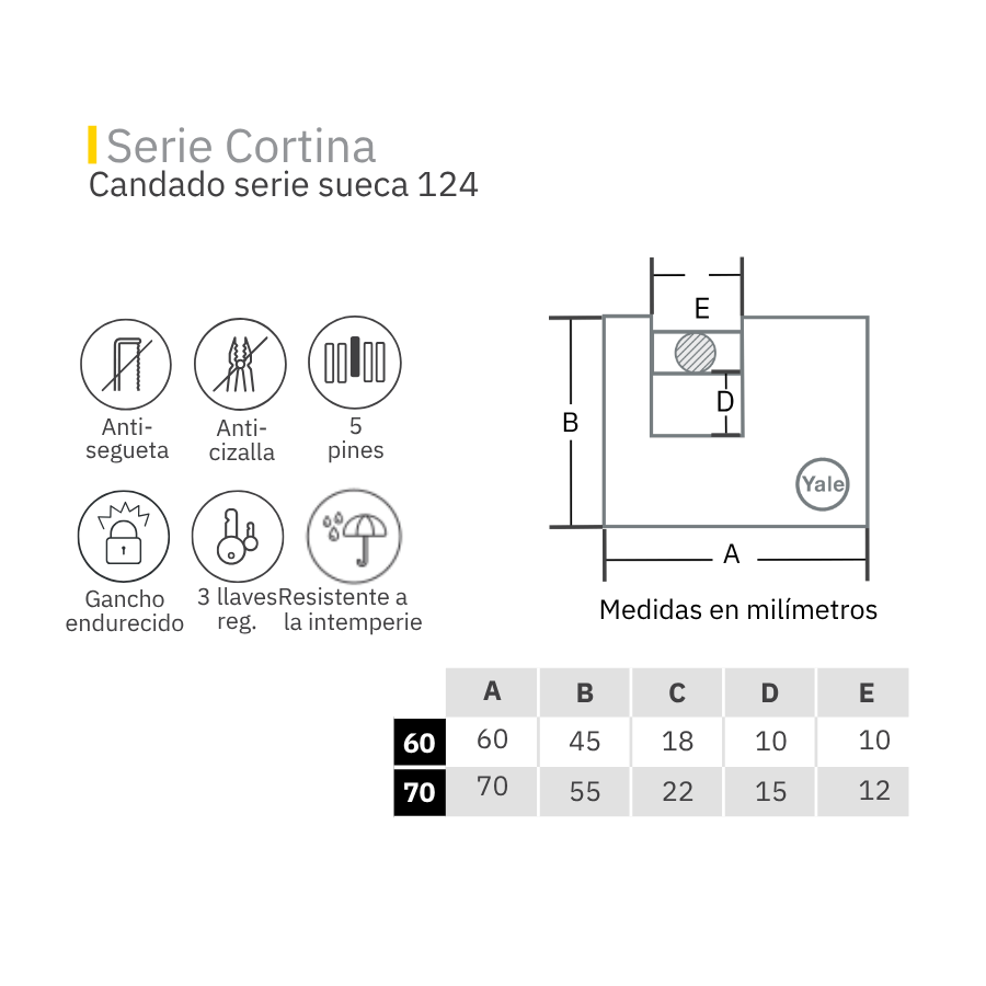 CANDADO Y124 CORTINA SERIE SUECA
