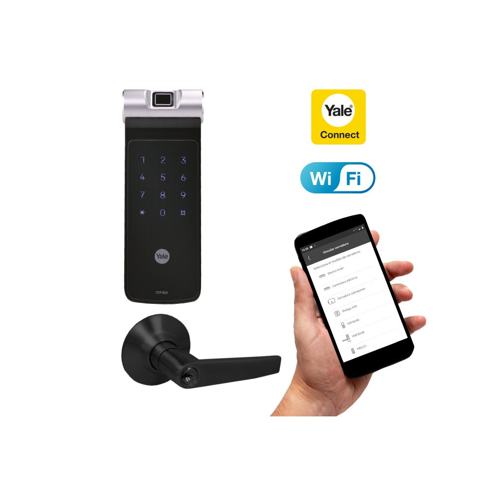 Kit de Yale Connect con Cerrojo Digital YDF40 + Manija Austin Negra - Imagen 1