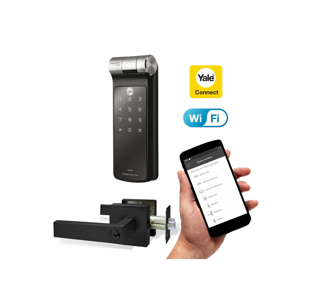 Kit de Yale Connect con Cerrojo Digital YDF40 + Manija Bari Negra - Imagen 1